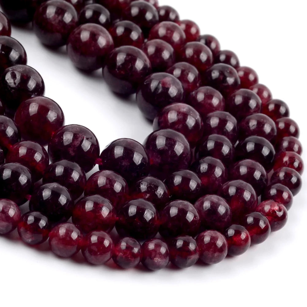 6mm-10mm Natural Red Garnet Jade Stone Round  Beads for Jewelry Making DIY Necklace Bracelet &  Earrings 15inches