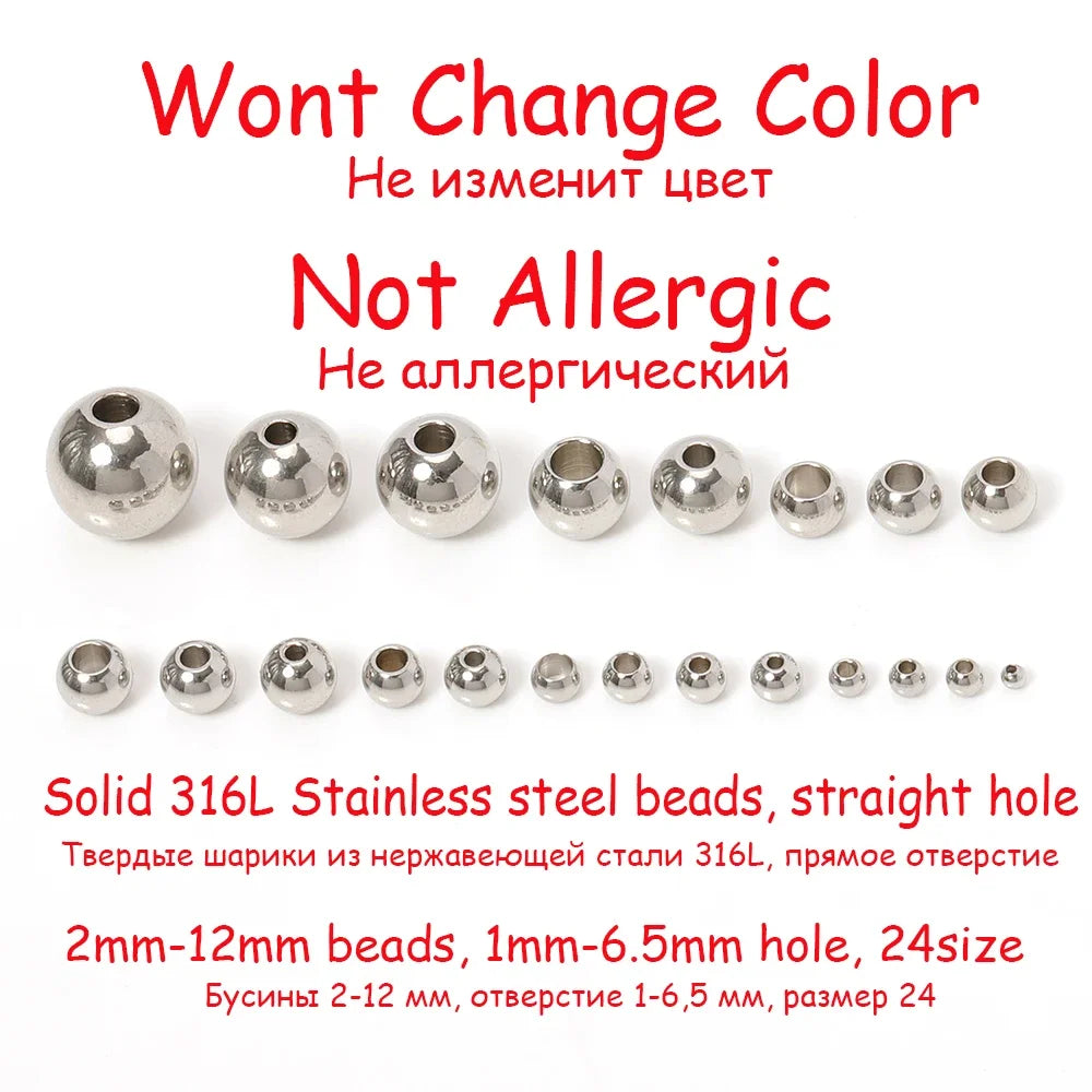 Stainless Steel  European Ball Metal Big Hole Spacer Beads for Jewelry Making Bracelets Necklaces  2 mm-12 mm  100pcs