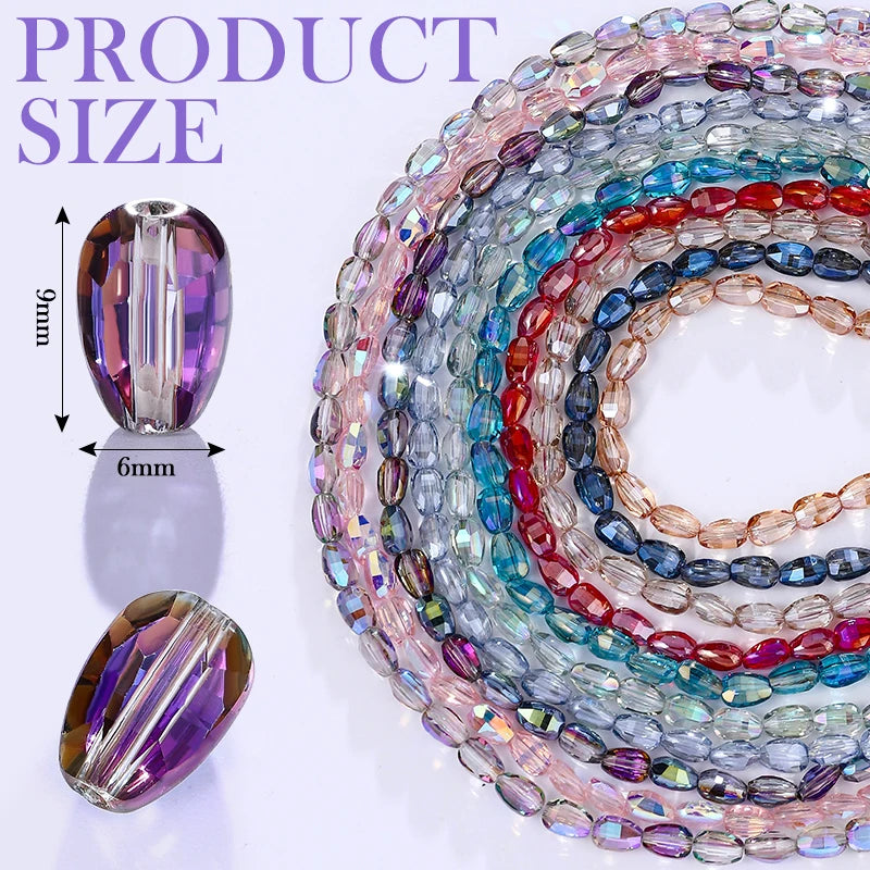 Faceted Glass Beads for  Jewelry Making Bracelet Necklace Earring Keychains 10 Colors 6x8mm