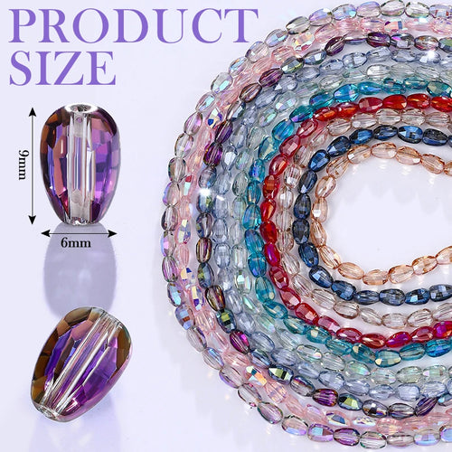 Faceted Glass Beads for  Jewelry Making Bracelet Necklace Earring Keychains 10 Colors 6x8mm