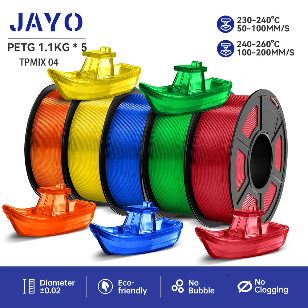 JAYO 5Rolls PLA/PLA Plus/Petg/ABS/TPU/PLA Metal/PLAYG/HS-PLA 3D Printer Filament 1.75mm FDM