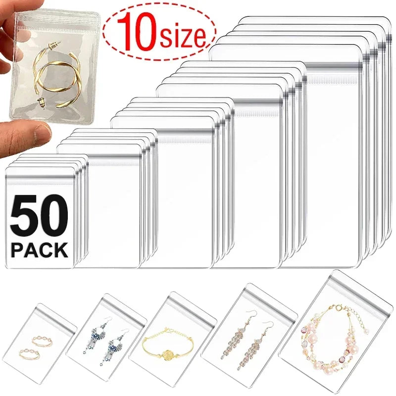 Jewelry Organizer Resealable Bags Transparent PVC Anti-Oxidation Earring Pendant Necklace Bracelet Storage