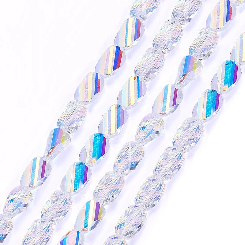 Faceted Glass Twisted Beads AB Color  Jewelry Bracelet Necklace Earring Making 2 Sizes