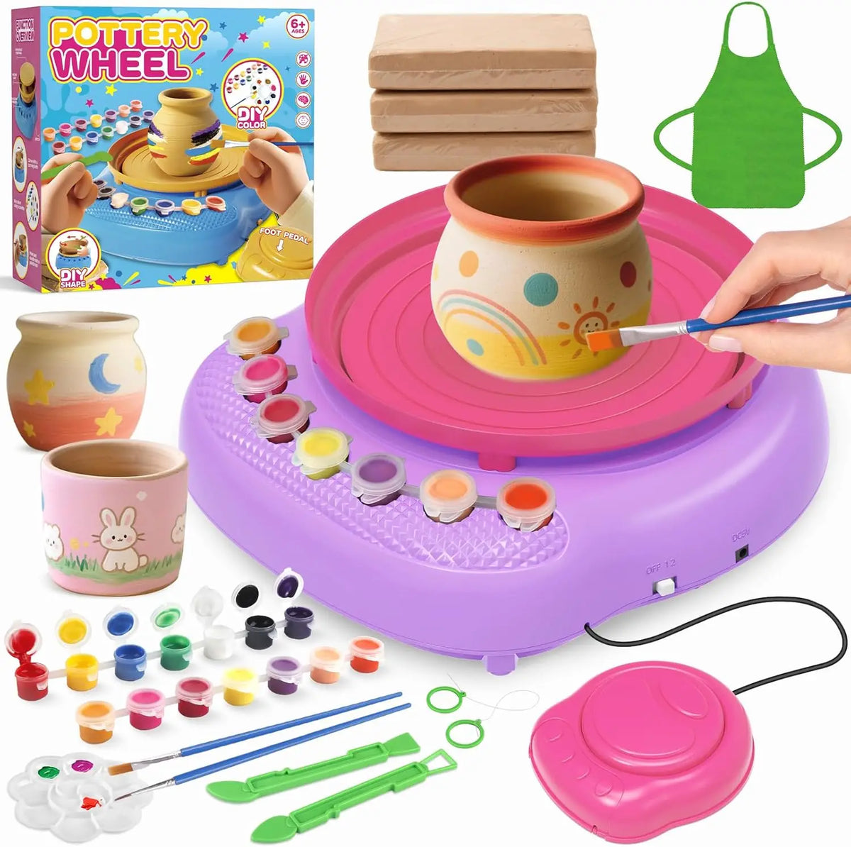 Hotfree Pottery Wheel for Kids with Clay Kit -  Kids Ages 6-12, Complete Pottery Kit with Air Dry Clay and Painting Tools,