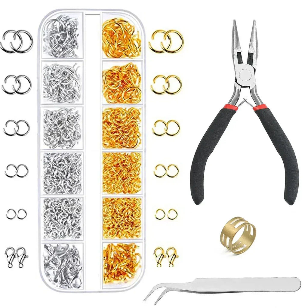 Gold Silver Open Jump Ring and Lobster Clasp Jewelry Accessory Set with 0.1mm 0.2mm 0.3mm 0.4mm 0.5mm 0.6mm 0.7mm 0.8mm 1mm 1.2mm 1.5mm 1.8mm 2.0mm 2.5mm 3.0mm, Pliers About 1200 Pieces