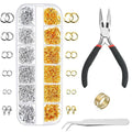 Gold Silver Open Jump Ring and Lobster Clasp Jewelry Accessory Set with 0.1mm 0.2mm 0.3mm 0.4mm 0.5mm 0.6mm 0.7mm 0.8mm 1mm 1.2mm 1.5mm 1.8mm 2.0mm 2.5mm 3.0mm, Pliers About 1200 Pieces