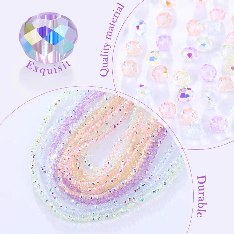 3mm Faceted Round Glass Bead Strands Color Crystal AB   Briolette, Rondelle,  Spacers for Jewelry Making