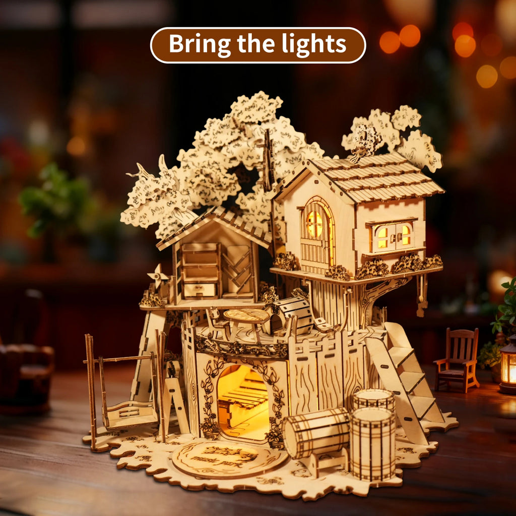 3D Wooden Puzzle Tree House With Light Assembly Model Kits