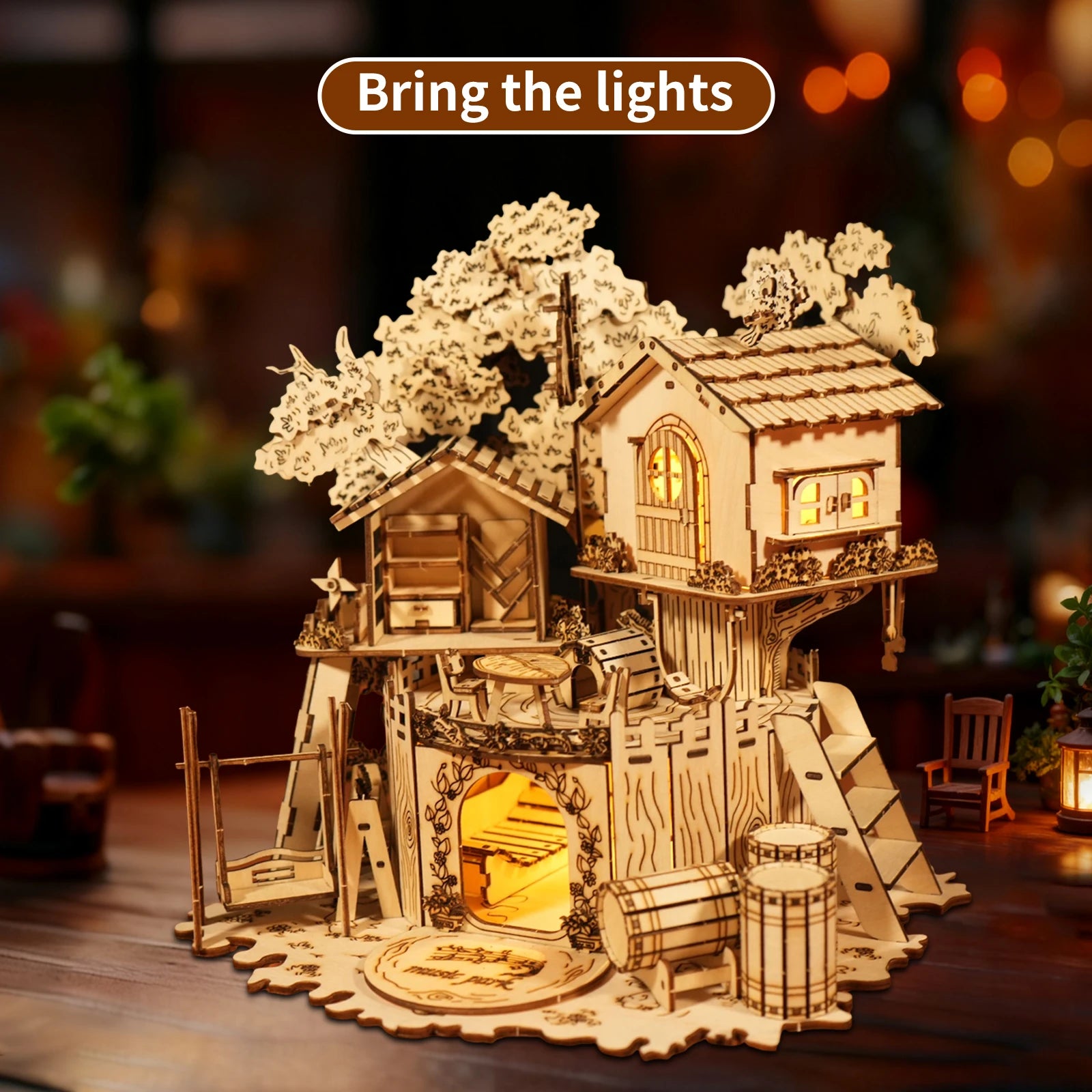 3D Wooden Puzzle Tree House With Light Assembly Model Kits