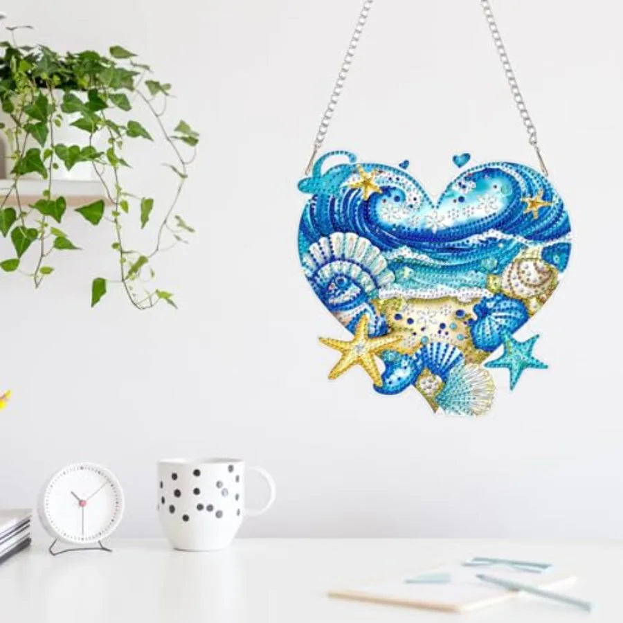 Diamond Art Painting Kits Hanging Beach Theme 5D Heart Shaped