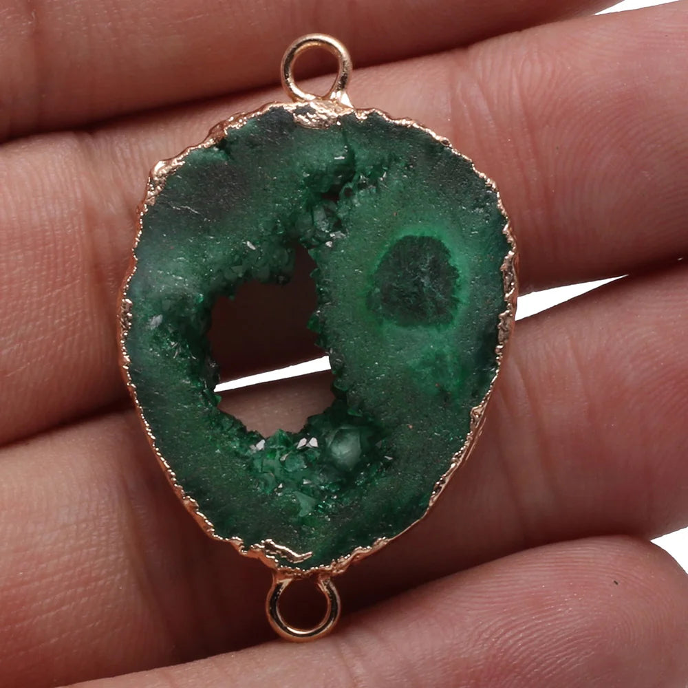 Gold-plated Double-loop Connector, for DIY Jewelry Making, Natural Crystal Agate Pendant or Connector
