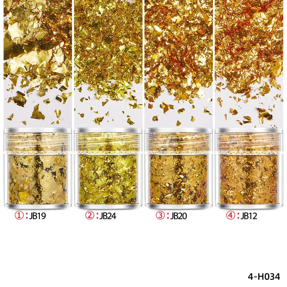 4 Bottles/Set Gold Foil Leaf Flake For Epoxy Resin Mold Jewelry Making