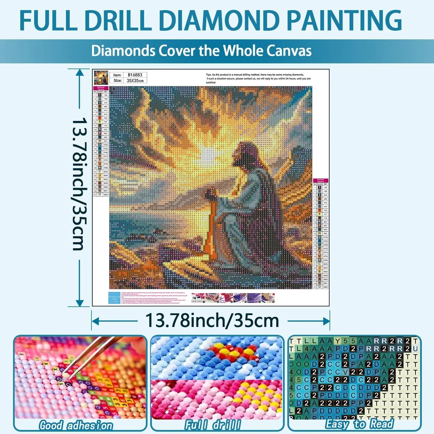 Jesus Christ Prayer Diamond Art Kit for Adults, Round Full Drill Painting 13.8x13.8in