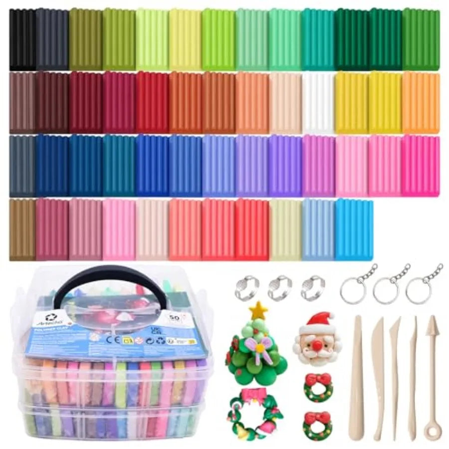 Polymer Clay Kit, 50 Colors Oven Bake Clay Modeling Clay for Adults, DIY Sculpting Craft Set with Sculpting Tools