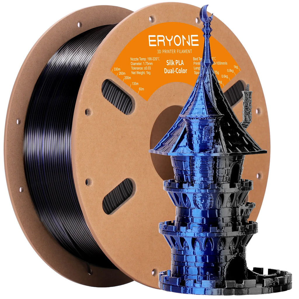 ERYONE 1KG Silk Dual Color PLA Series 3D Printer Filament 1.75mm,Coextrusion Silky Shiny Finish