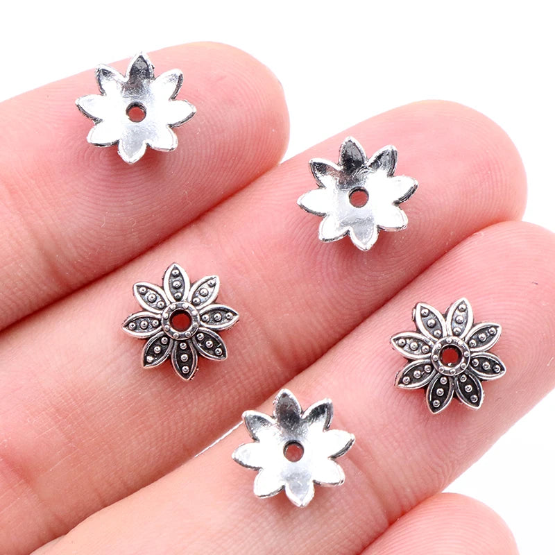 Bead Caps Antiqued Silver & Bronze Flower Shape