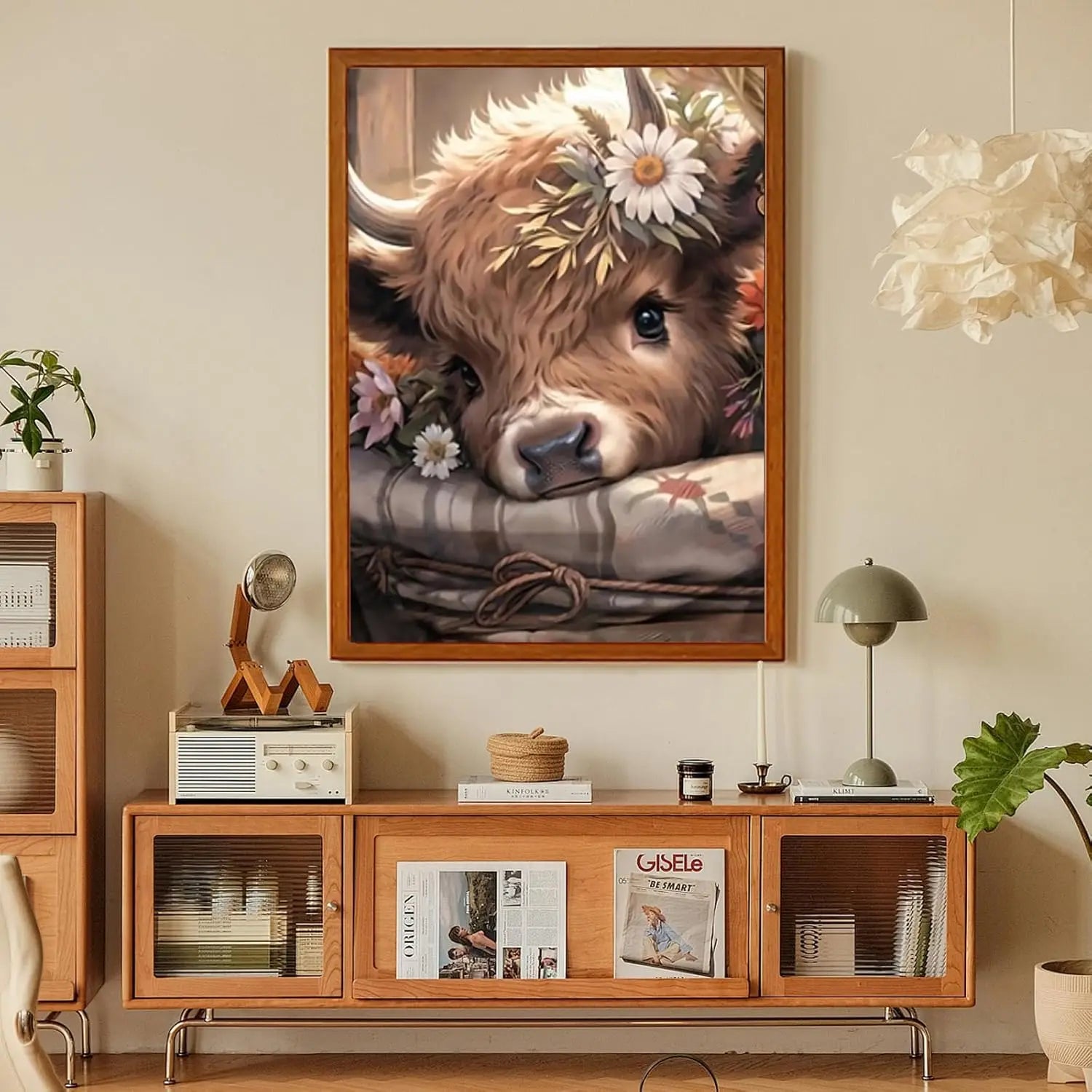 Highland Cow Diamond Painting Kit 5D Round Gem Art with Canvas and Tools, 12x16 Inch