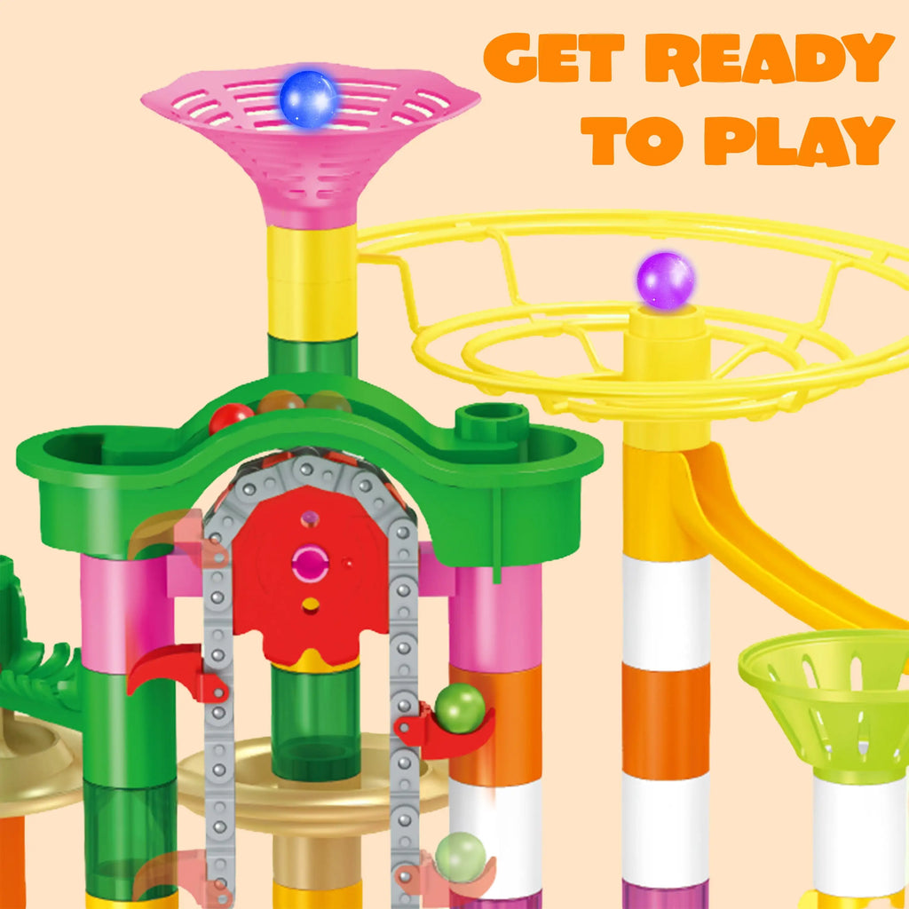 Joyfy Glowing Marble Run with Motorized Elevator Construction Building Blocks STEM Educational Toys Set 236 Pieces  Kid Ages 4-8
