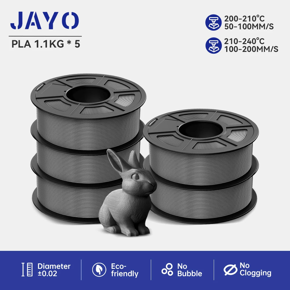JAYO 5Rolls PLA/PLA Plus/Petg/ABS/TPU/PLA Metal/PLAYG/HS-PLA 3D Printer Filament 1.75mm FDM