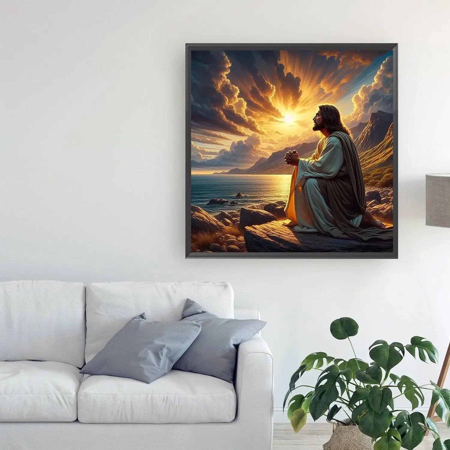 Jesus Christ Prayer Diamond Art Kit for Adults, Round Full Drill Painting 13.8x13.8in
