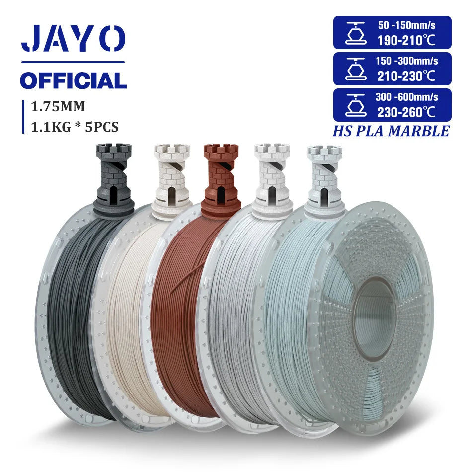 JAYO High Speed Marble  5 Rolls PLA 3D Printer Filament For FDM Marble-Like Texture