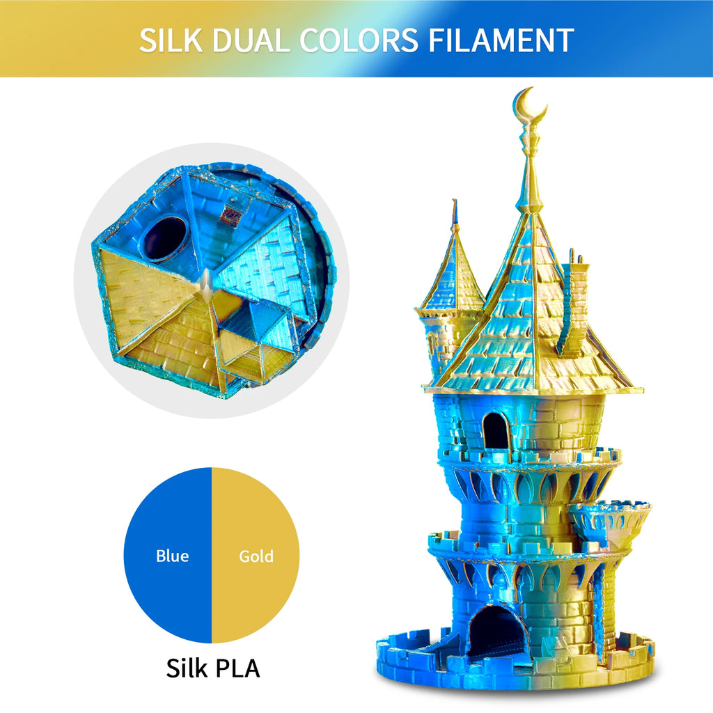 ERYONE 1KG Silk Dual Color PLA Series 3D Printer Filament 1.75mm,Coextrusion Silky Shiny Finish