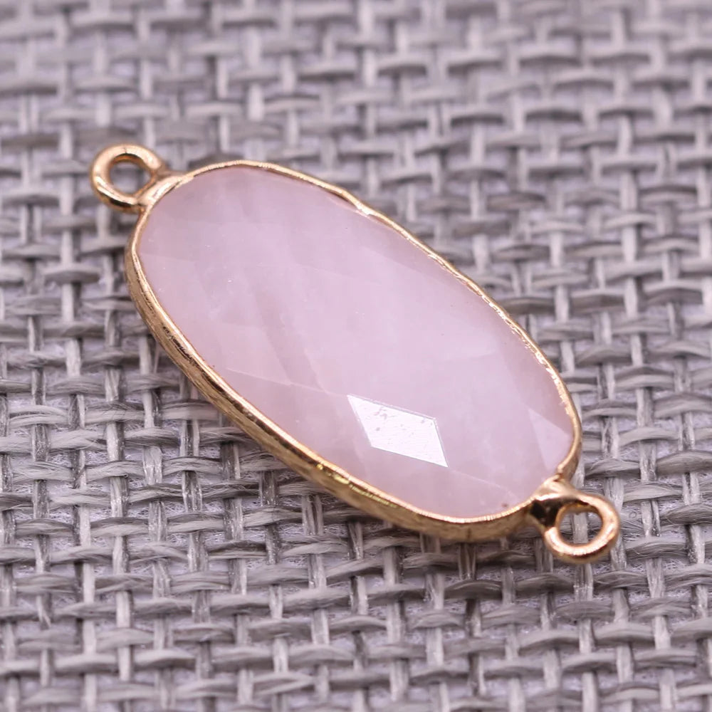 Double-hole Connector Amethyst Pendant, Perfect for DIY Bracelets, Necklaces, and Jewelry Making. New Natural Stone Multi-faceted Crystal Quartz Charm
