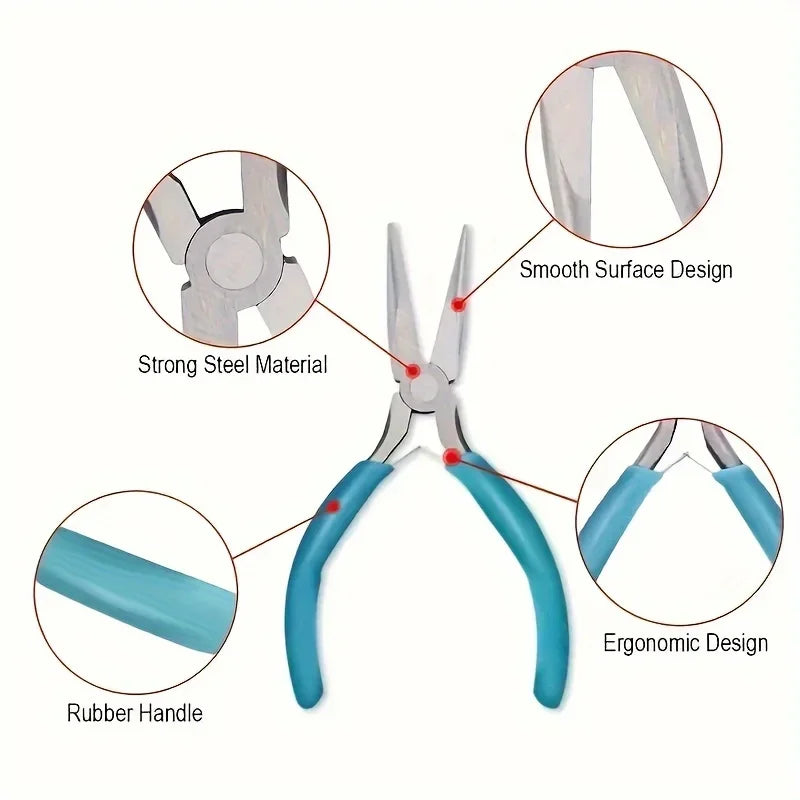 Multi functional jewelry pliers set - needle tip pliers, elbow pliers for bead stringing, repair, and handicrafts