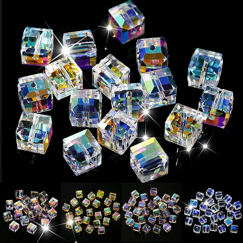 Crystal Beads AB Cube Austria Beads for Jewelry Making Bracelet Earrings Necklace 50/100PCS 4/6/8mm