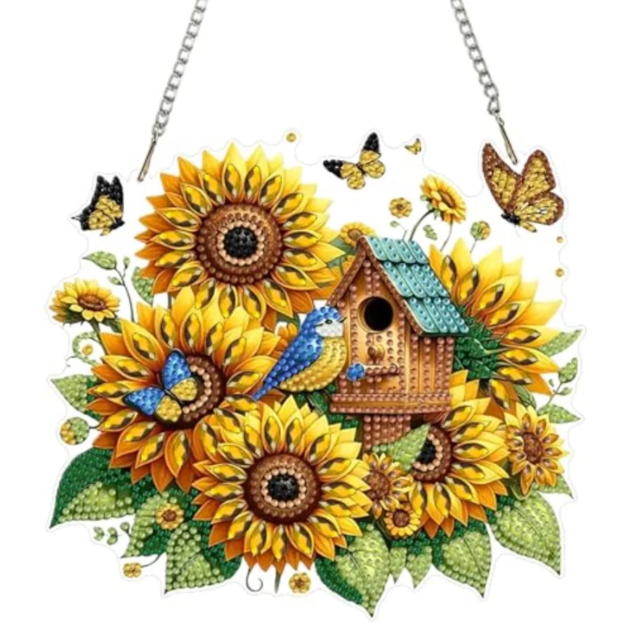Hearts & Roses 5D Diamond Painting Hanging Pendant, DIY Rose and Heart Diamond Art Kit B