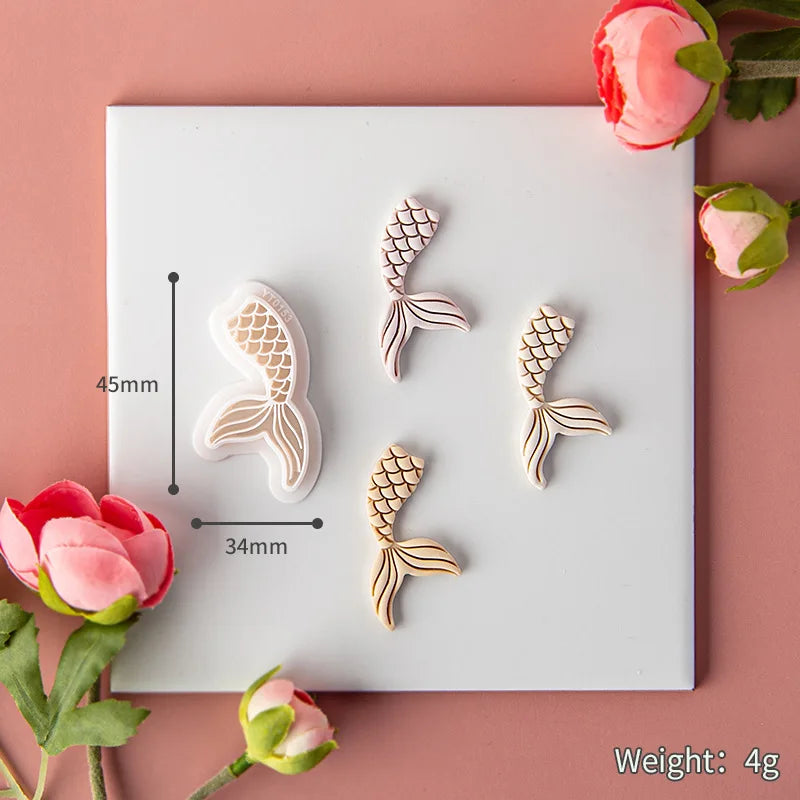 Ocean Sea Polymer Clay Cutters Summer Beach Earring Embosser Cutter Shell Conch Fish Tail Shape Earring Mold for Pendant Jewelry