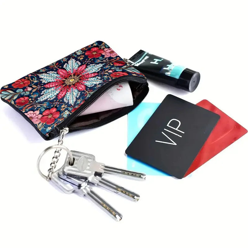 1pc DIY Flowers Diamond Art Coin Pouch with Zipper PU Leather Crystal Rhinestones  for Cash, Daily Use, Travel