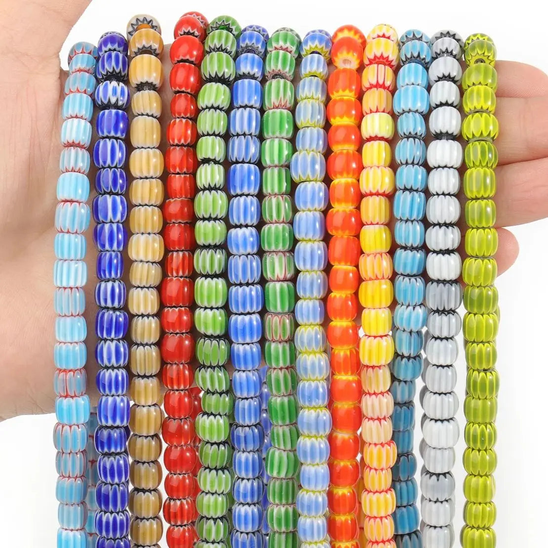 Multicolored Murano Glass Beads with Floral Dots in Various Types & Sizes, Oval and Round Loose Beads for Jewelry Making