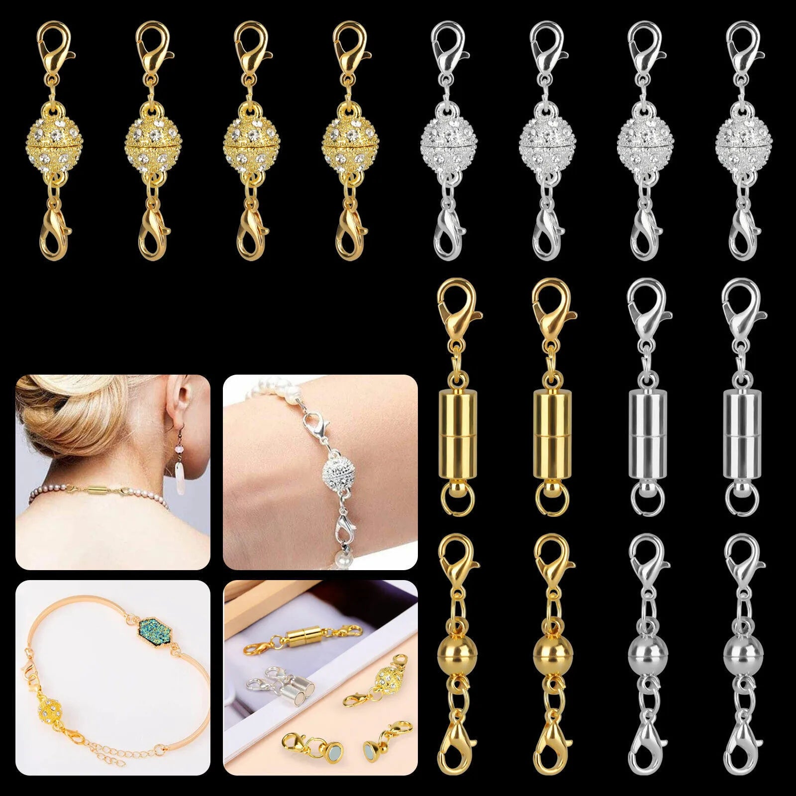 3-Style Strong  Magnetic Clasps for  Jewelry Making Necklaces Bracelets or as an  Extender Chain 24Pcs
