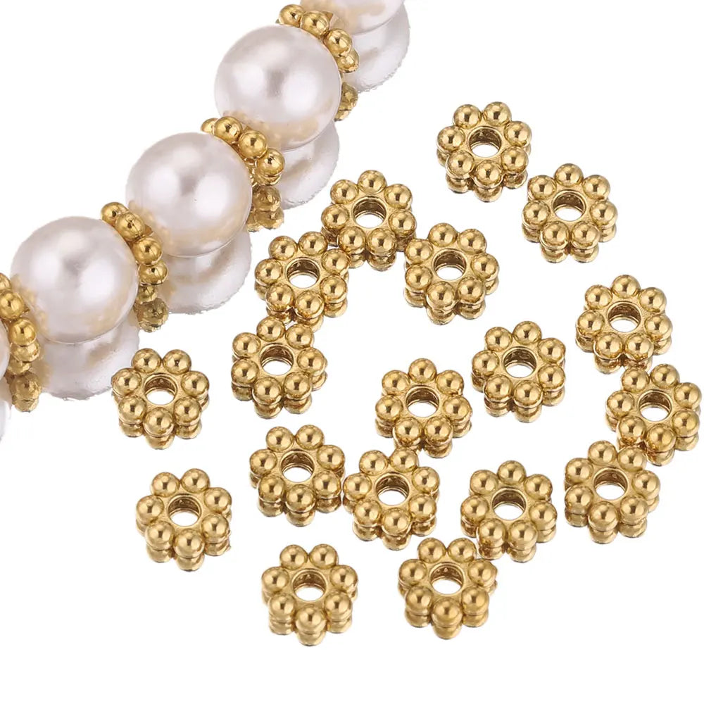 Daisy Spacer Beads Gold Plated Over Stainless Steel For Jewelry Making 50 Pieces