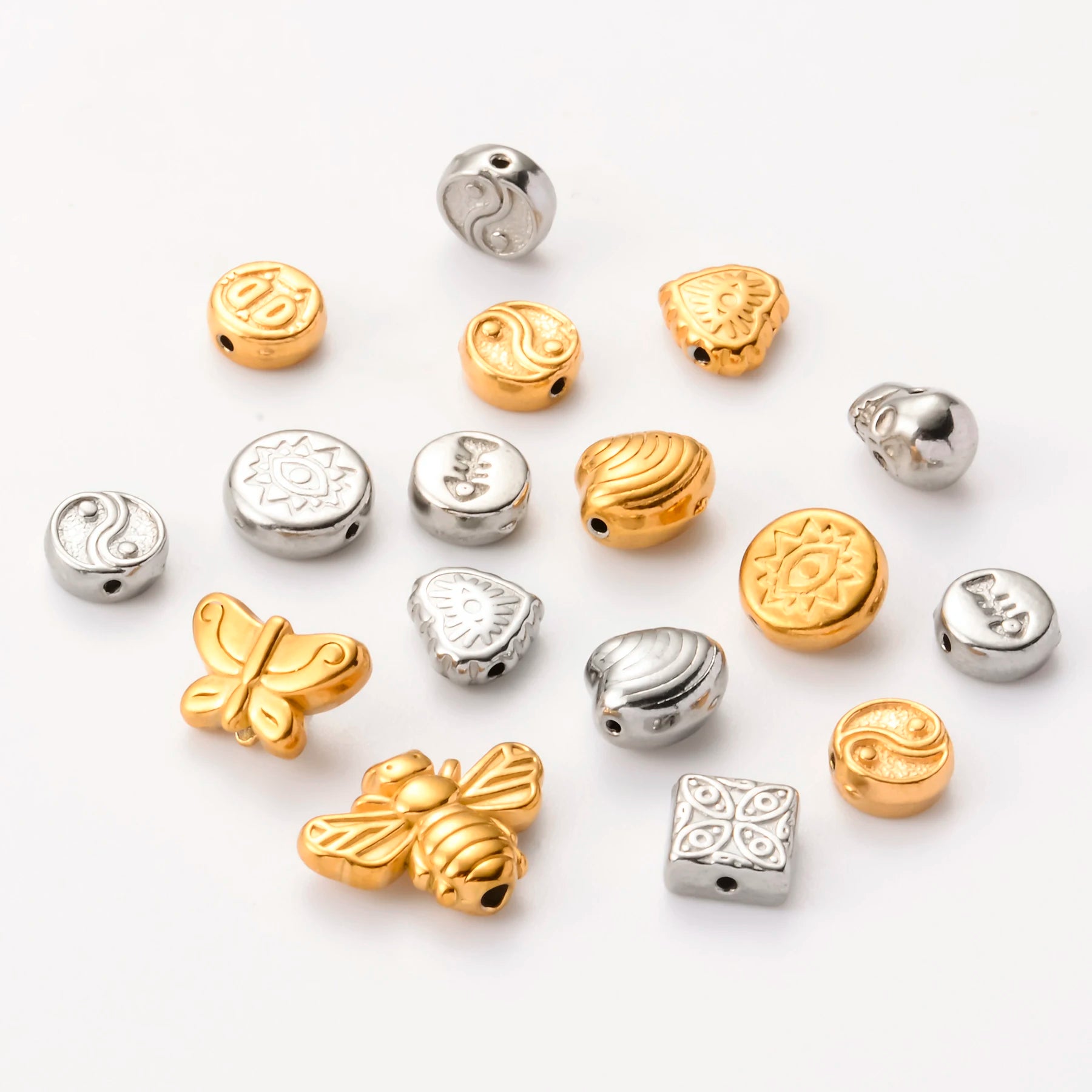 5pcs Stainless Steel Butterfly Bee Loose Spacer Beads Charms For DIY Necklace Bracelet Making Findings Accessories