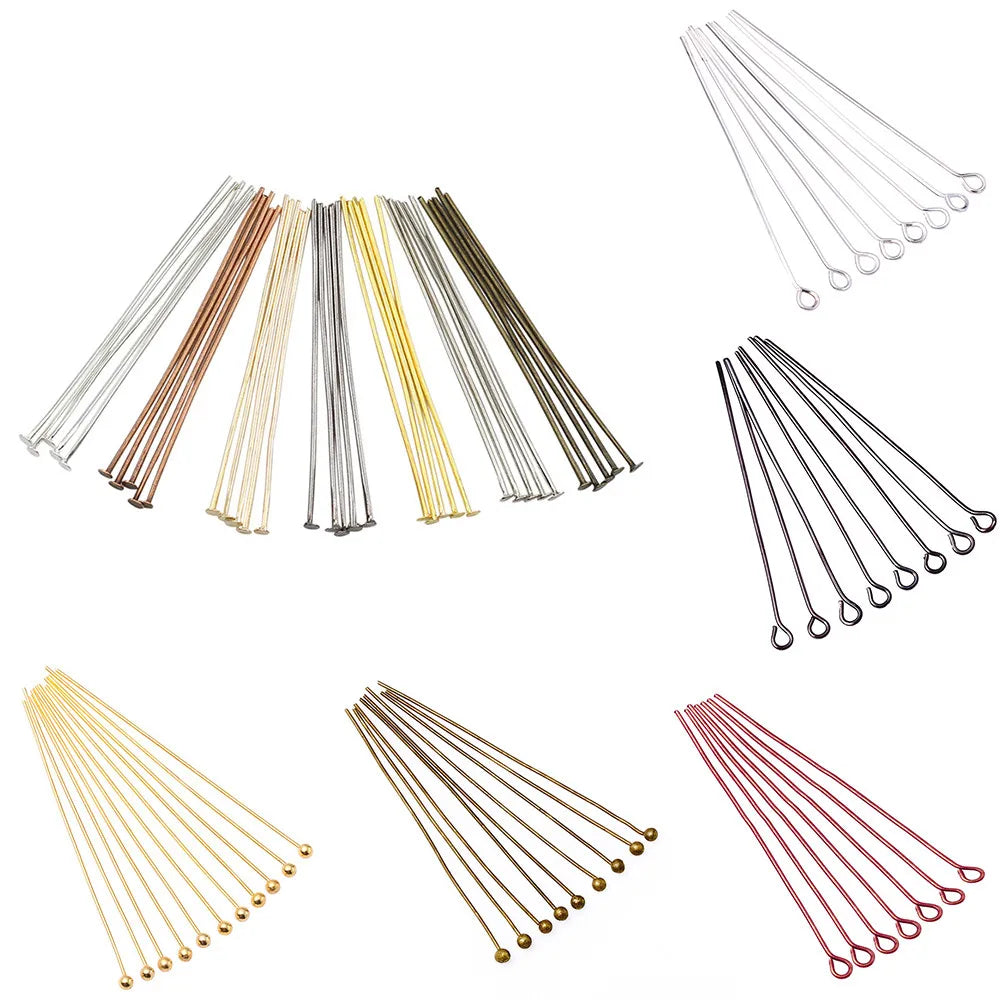 Eye & Head Pin Gold Plated Ball Head Pins for Jewelry  Making 100-200 Pieces