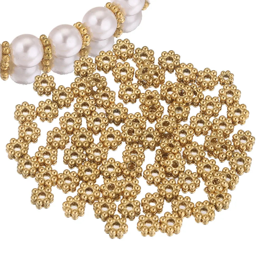 Daisy Spacer Beads Gold Plated Over Stainless Steel For Jewelry Making 50 Pieces