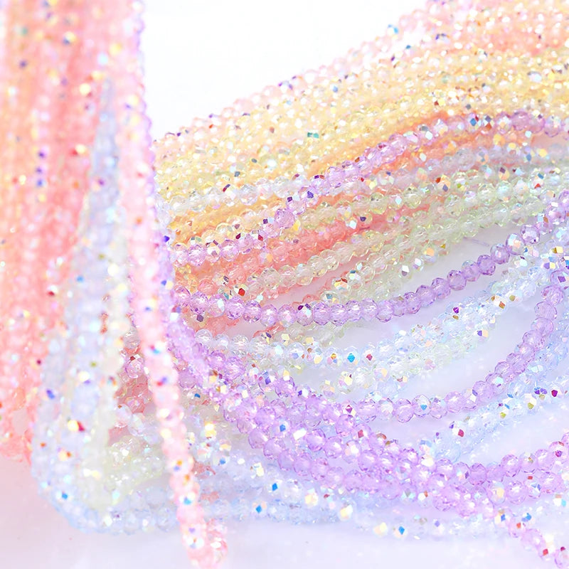 3mm Faceted Round Glass Bead Strands Color Crystal AB   Briolette, Rondelle,  Spacers for Jewelry Making