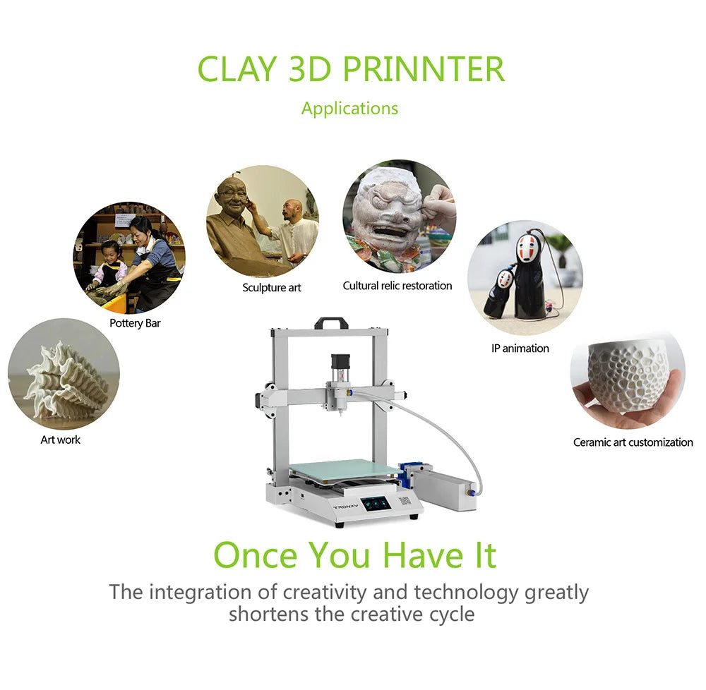 MOORE 2 Pro Ceramic & Clay 3D Printer 255x255x260mm Build Size 3.5-Inch Touch Screen C Feeding System Electric Putter