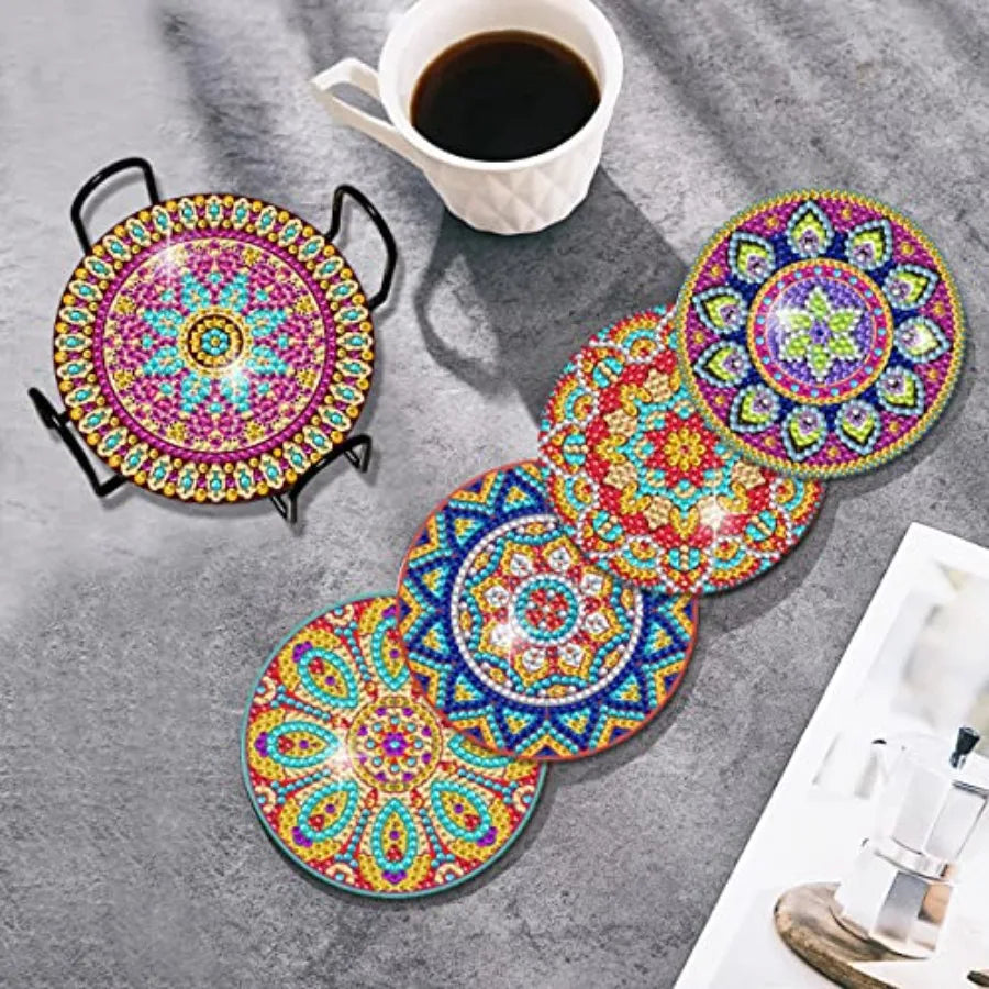 Diamond Painting Coaster Kit, 6 Pieces  with Holder,