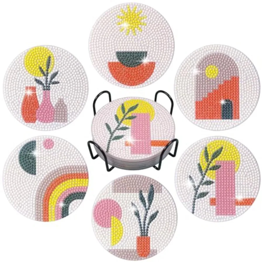 Diamond Painting Coaster Kit, 6 Pieces  with Holder,