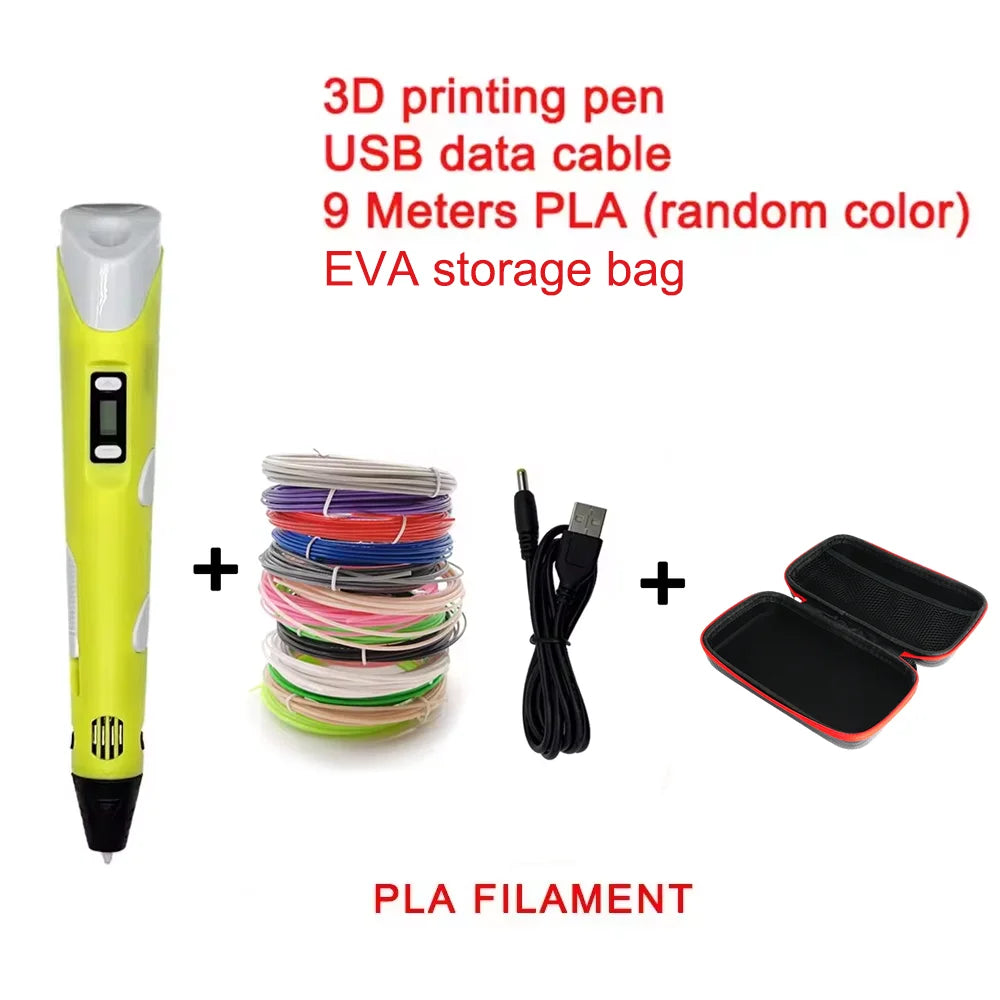 Electronic 3D Printing Pen with 9M PLA Consumables High-Temperature 3D Graffiti Tool Intelligent Toy