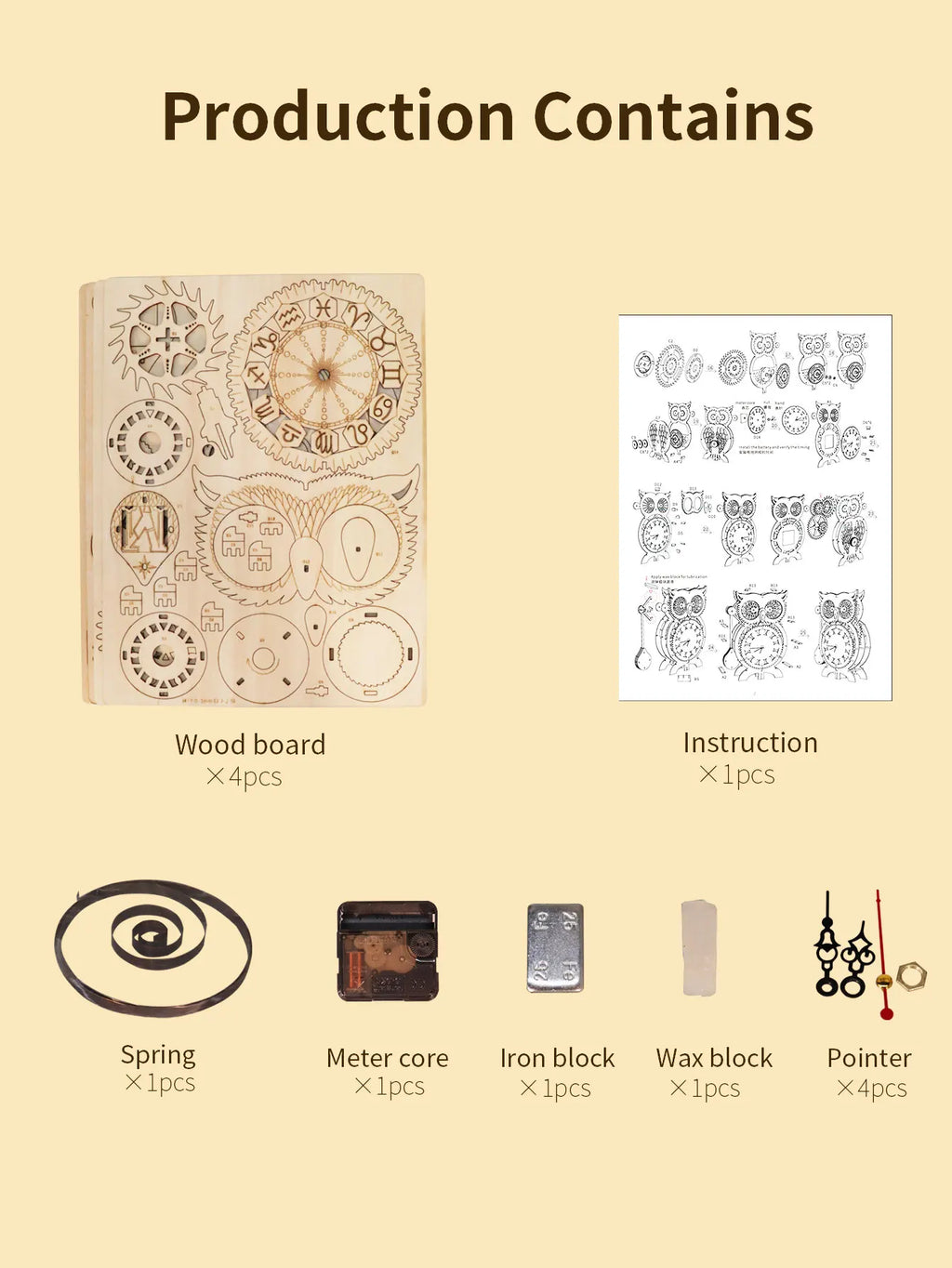 3D Wooden Puzzle Owl Clock Model To Build Kit for Adults