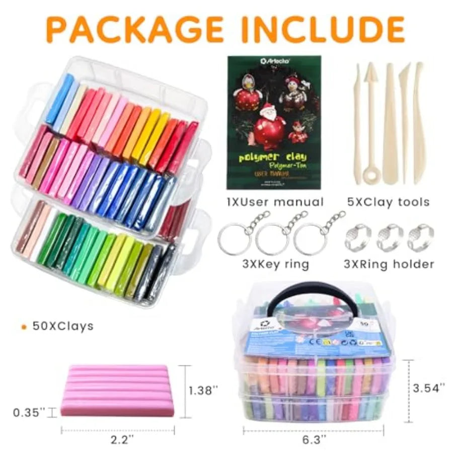 Polymer Clay Kit, 50 Colors Oven Bake Clay Modeling Clay for Adults, DIY Sculpting Craft Set with Sculpting Tools