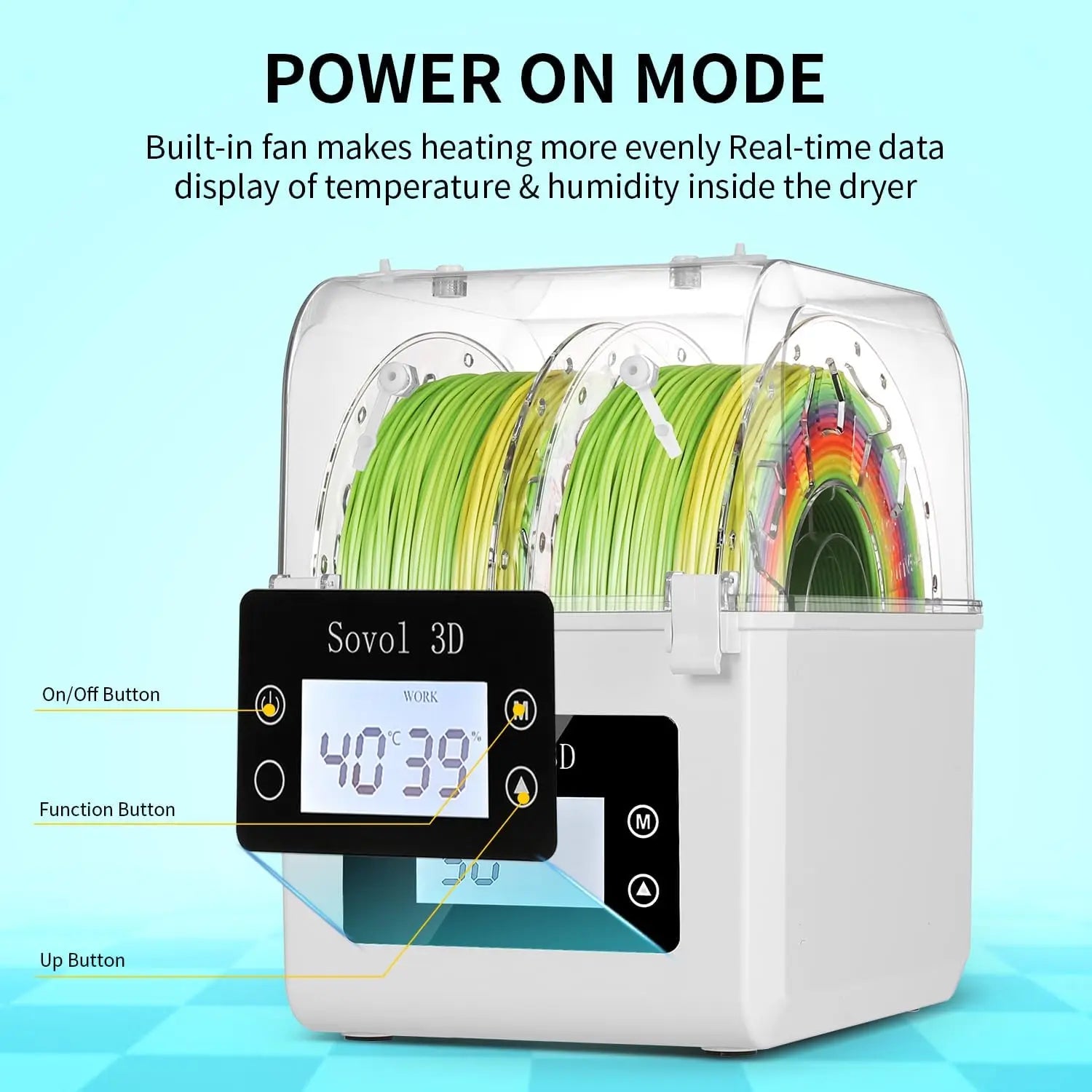 Sovol 2 Rolls Filament Dehydrator Spool Holder Dry Box for 1.75mm, 2.85mm ABS PLA PETG TPU FDM Material 3D Printer