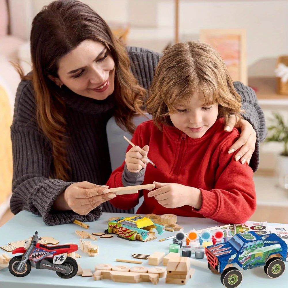 JOYFY Kids Craft Race Kit Build Paint Your Own Wooden Race Car