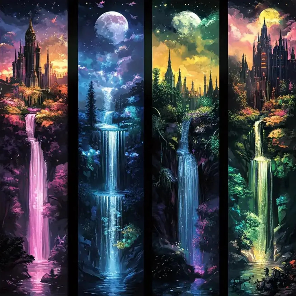 Castle Waterfall Moon Diamond Painting Kit for Adults 13.8x13.8 Inch