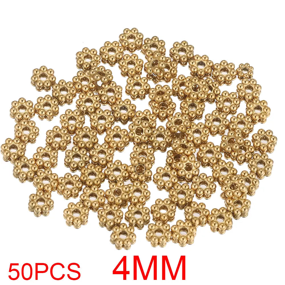 Daisy Spacer Beads Gold Plated Over Stainless Steel For Jewelry Making 50 Pieces