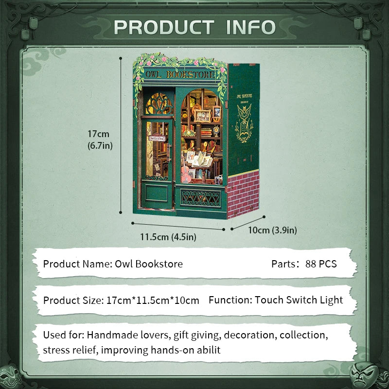 Cutebee 3D Wooden Puzzle Miniature Model Kits Owl Bookstore